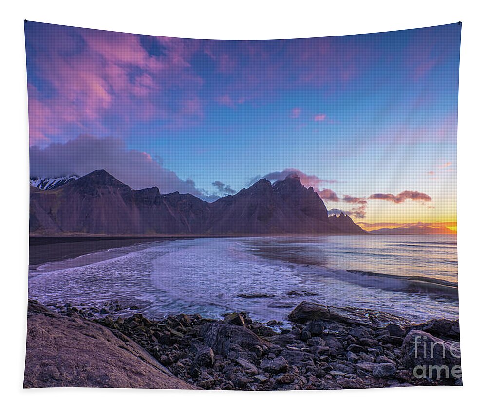 Iceland Tapestry featuring the photograph Iceland Stokksnes Beach Sunrise Clouds by Mike Reid