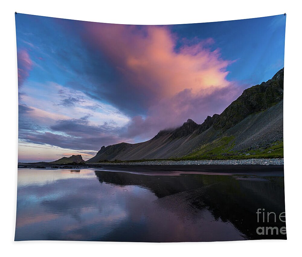 Iceland Tapestry featuring the photograph Iceland Stokksnes Glass Beach Reflection by Mike Reid