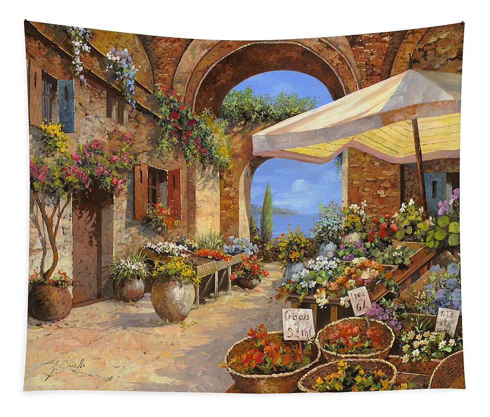 Landscape Tapestry featuring the painting Il Mercato Al Lago by Guido Borelli