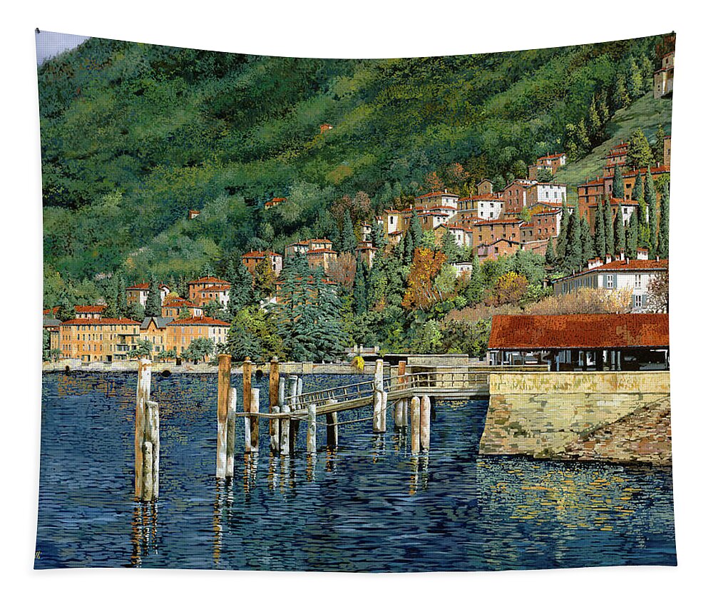 Lake Como Tapestry featuring the painting il porto di Bellano by Guido Borelli