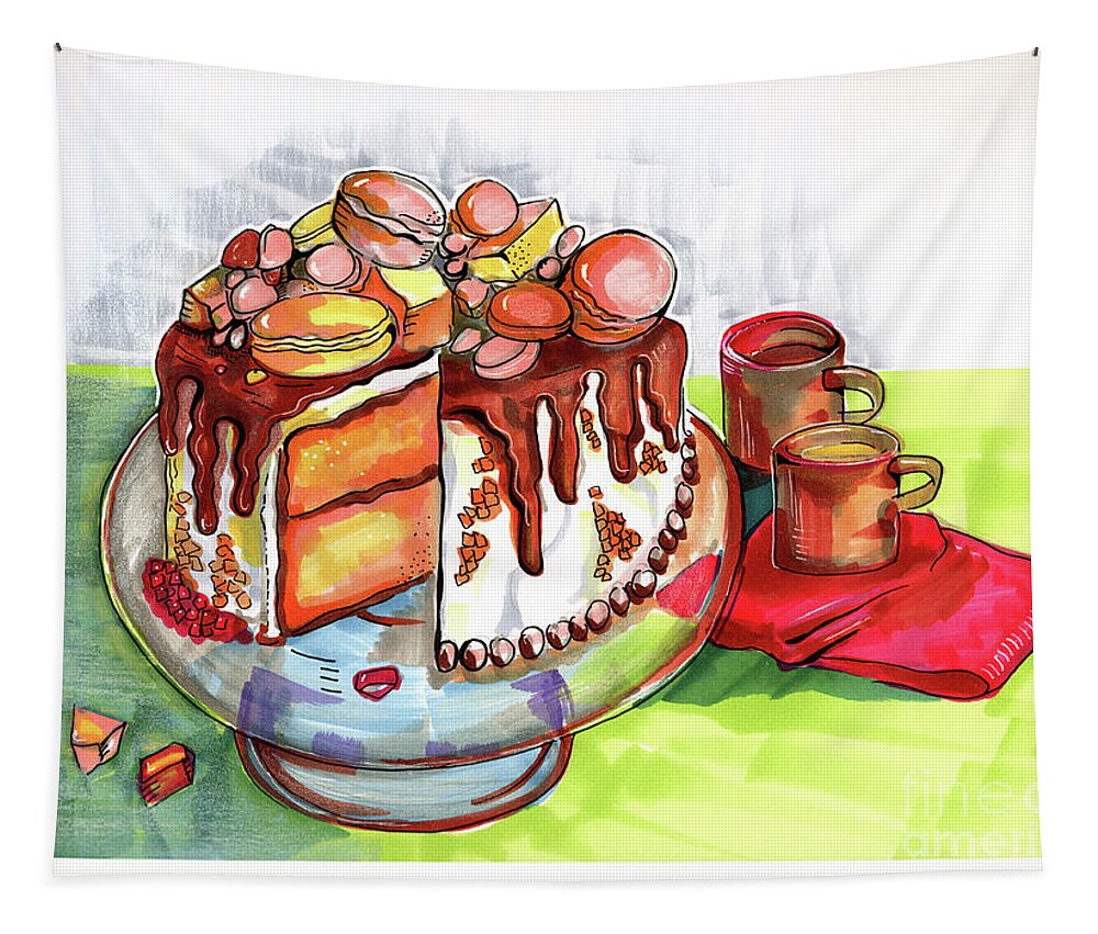 Dessert Tapestry featuring the drawing Illustration Of Winter Party Cake by Ariadna De Raadt