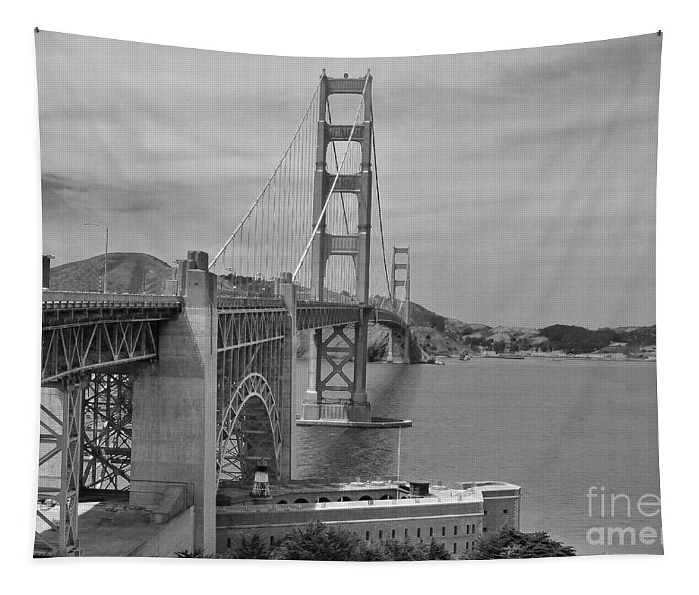 Mixed Media Tapestry featuring the photograph Imagination of the Golden Gate in 1937 by Debby Pueschel