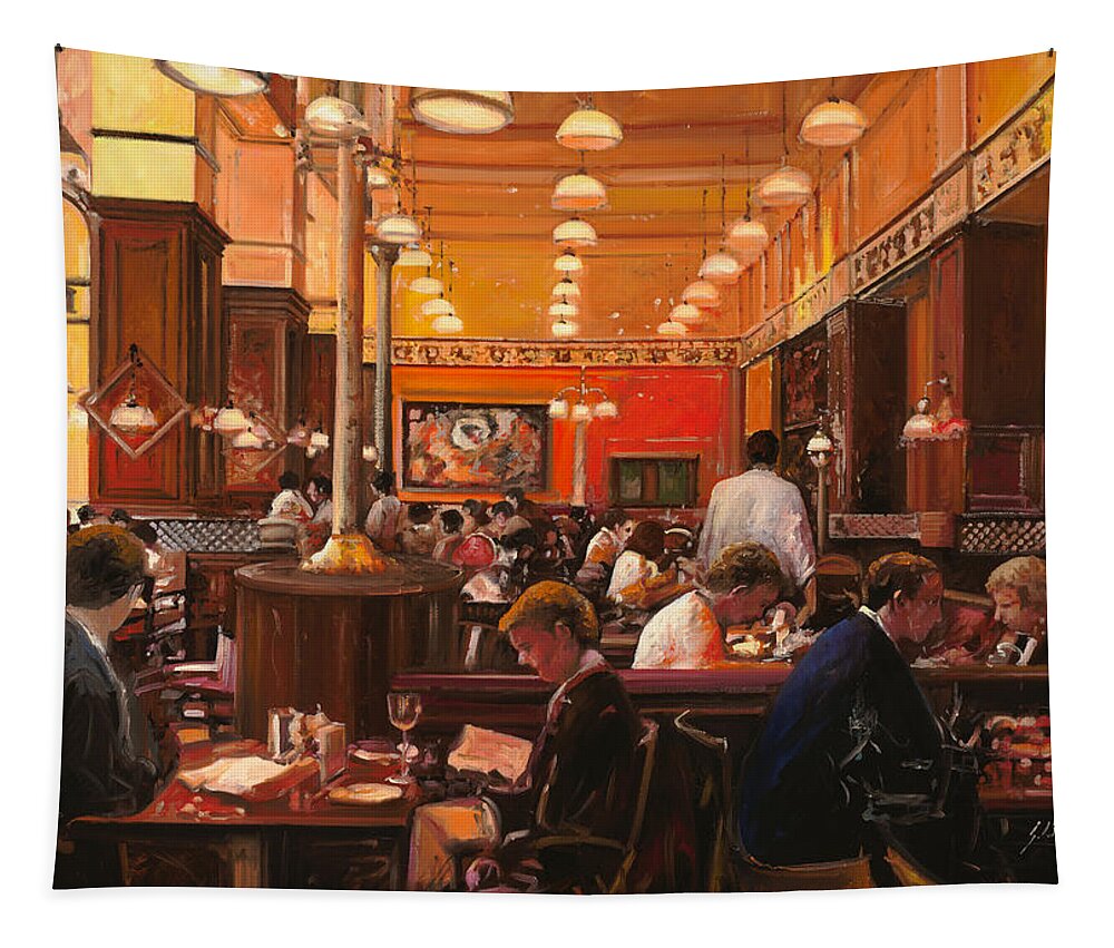 Coffee Shop Tapestry featuring the painting In Birreria by Guido Borelli