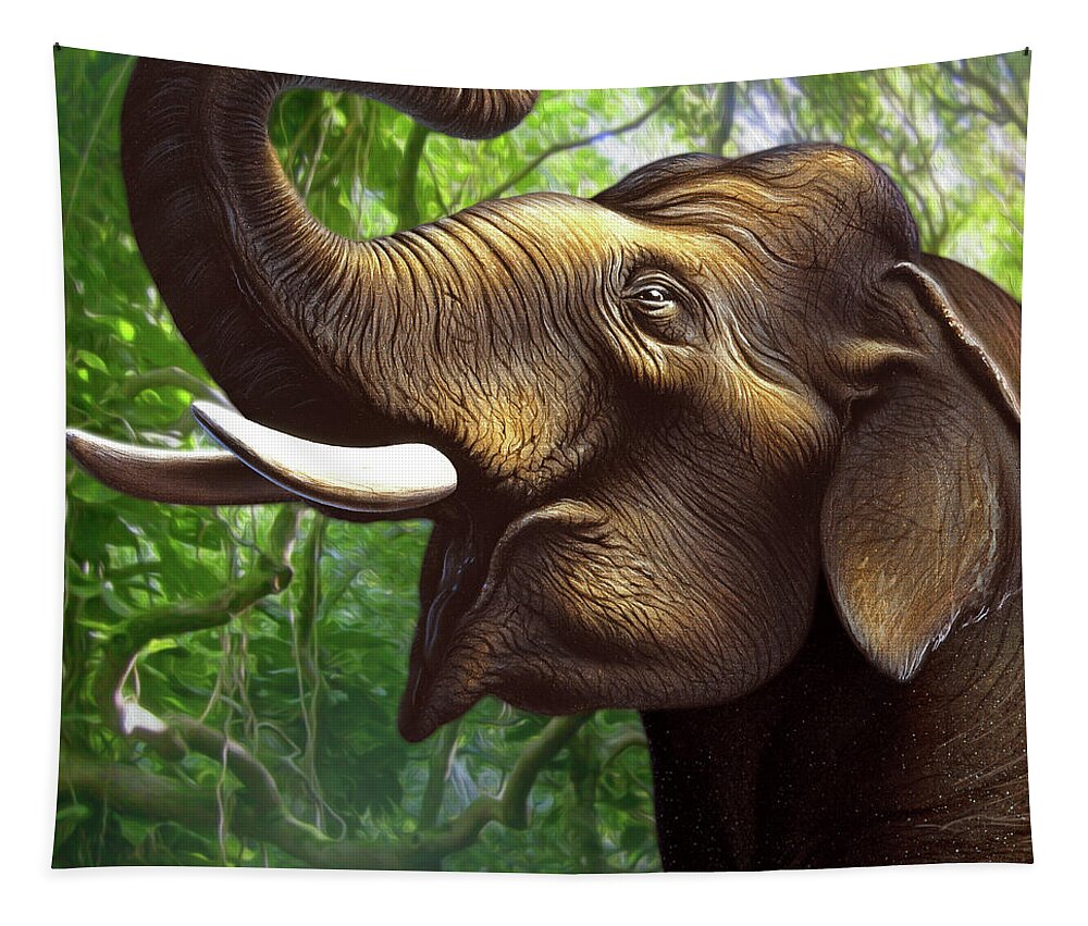 Elephant Tapestry featuring the painting Indian Elephant 1 by Jerry LoFaro