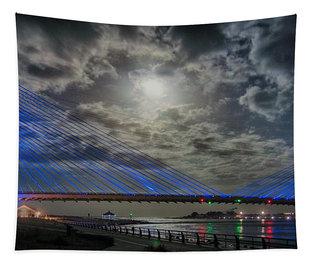 Indian River Bridge Tapestry featuring the photograph Indian River Bridge Moonlight Panorama by Bill Swartwout