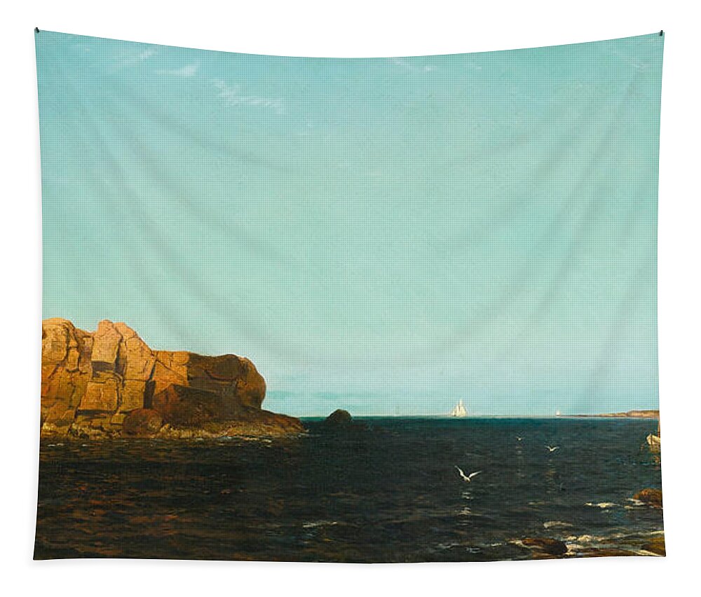 Arthur Quartley Tapestry featuring the painting Indian Rock. Narragansett Bay by Arthur Quartley