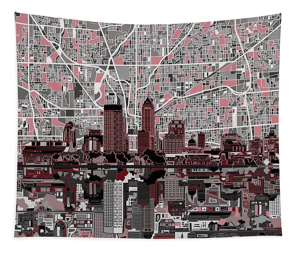 Indianapolis Tapestry featuring the painting Indianapolis Skyline Abstract 1 by Bekim M