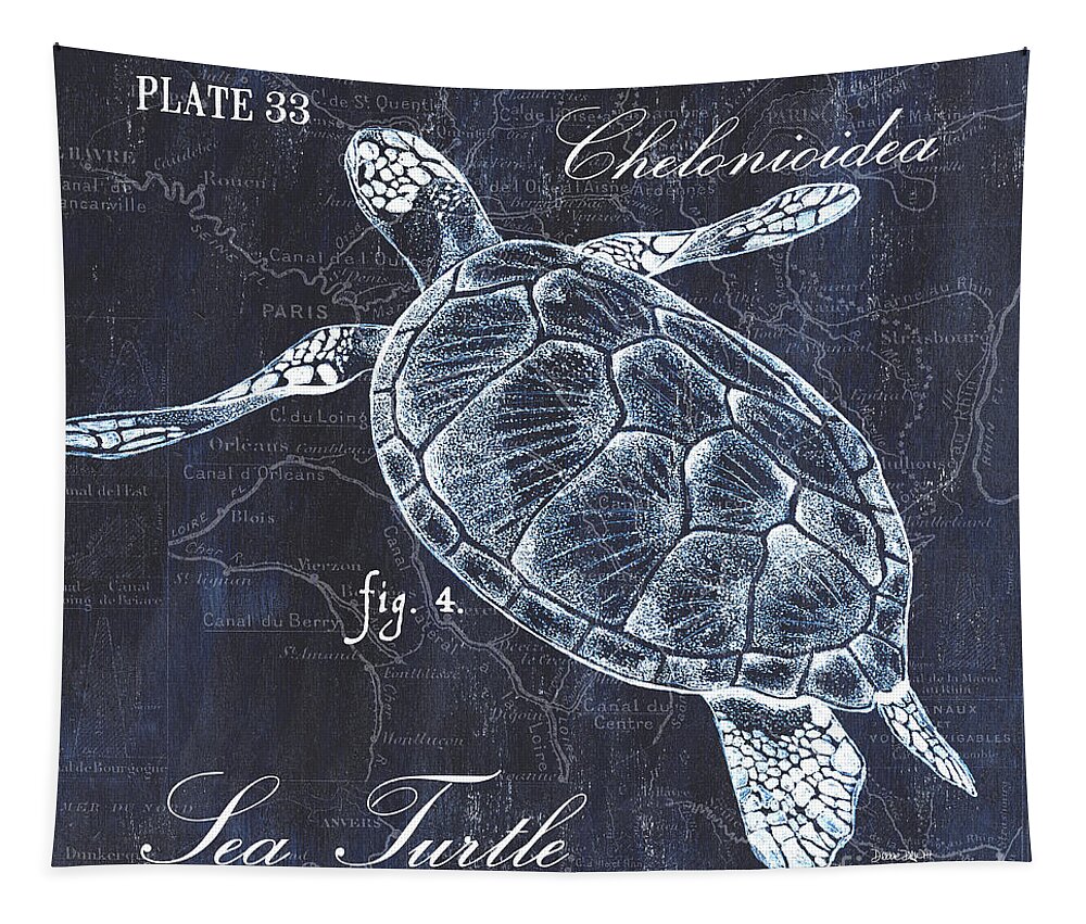 Turtle Tapestry featuring the painting Indigo Verde Mar 2 by Debbie DeWitt