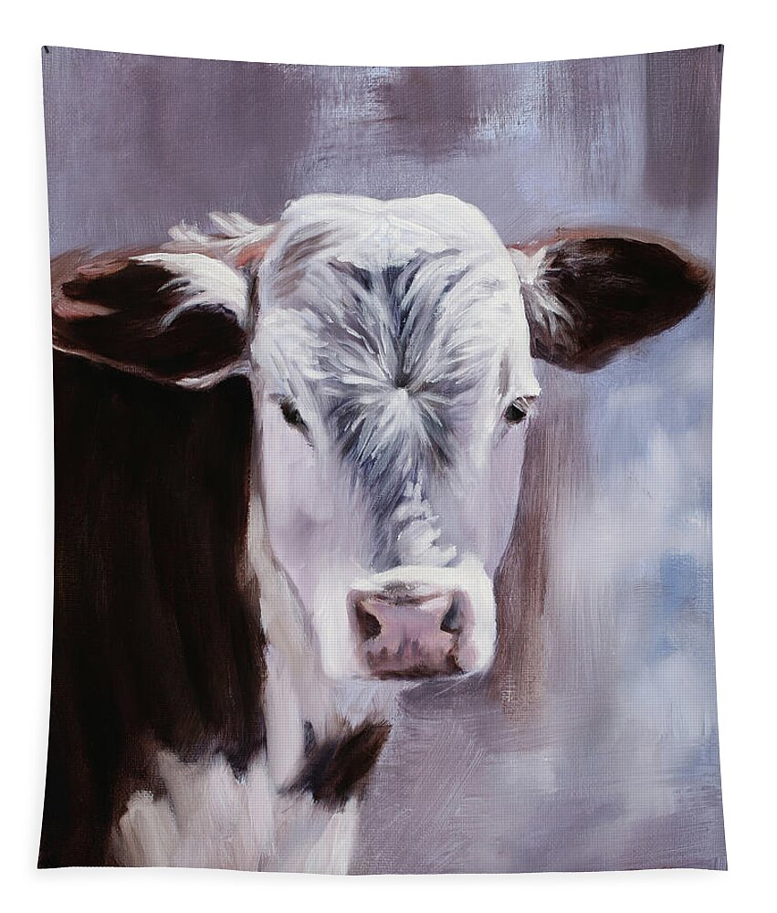 Young Cow Tapestry featuring the painting Innocence by Sandi Snead