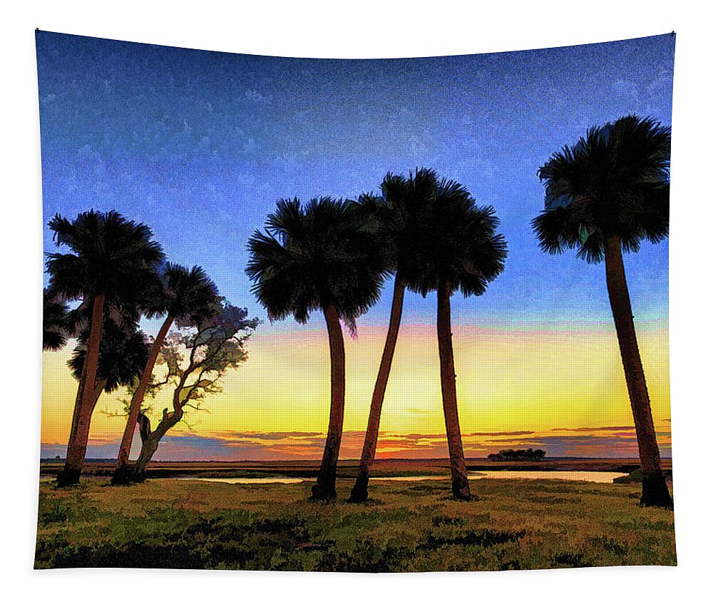 Florida Tapestry featuring the digital art St Johns River Sunrise #1 by Stefan Mazzola