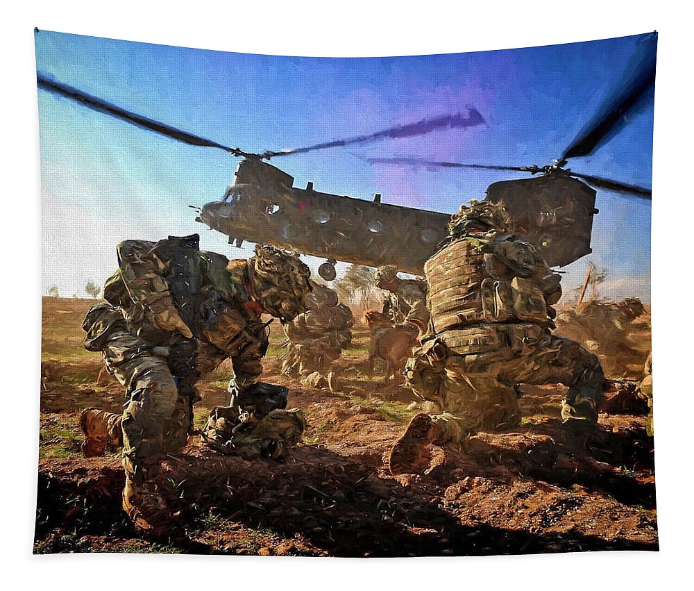 Army Tapestry featuring the digital art Into Battle - Painting by Roy Pedersen