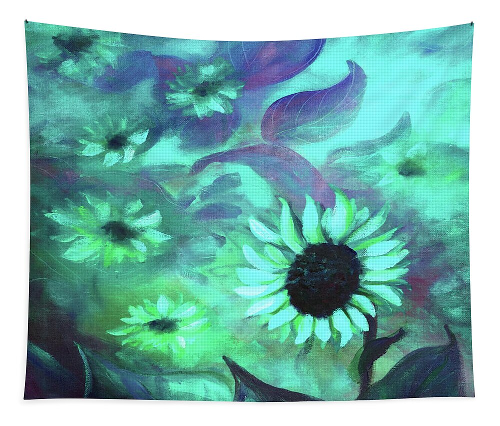 Flower Tapestry featuring the painting Into the Turquoise Field by Gina De Gorna
