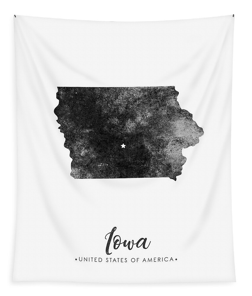 Iowa Tapestry featuring the mixed media Iowa State Map Art - Grunge Silhouette by Studio Grafiikka