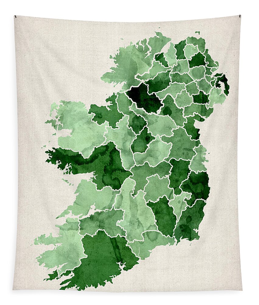 Ireland Map Tapestry featuring the digital art Ireland Watercolor Map by Michael Tompsett