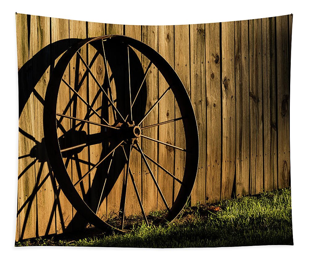 Jay Stockhaus Tapestry featuring the photograph Iron Wheel by Jay Stockhaus