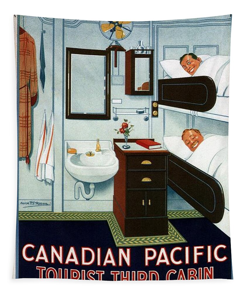 Canadian Pacific Tapestry featuring the mixed media Isn't This First Class? - Canadian Pacific - Retro travel Poster - Vintage Poster by Studio Grafiikka