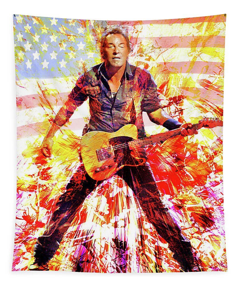 Bruce Springsteen Tapestry featuring the digital art It ain't no sin to be glad you're alive by Mal Bray