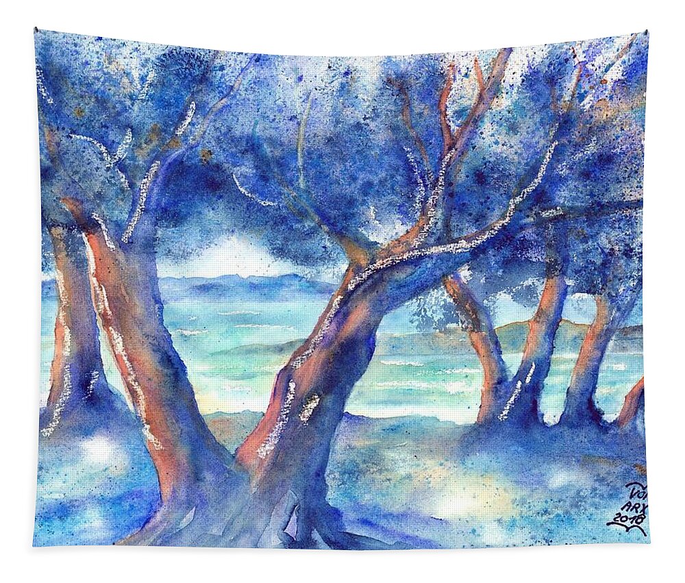 Olive Trees Tapestry featuring the painting Olive Trees in Greece by Sabina Von Arx