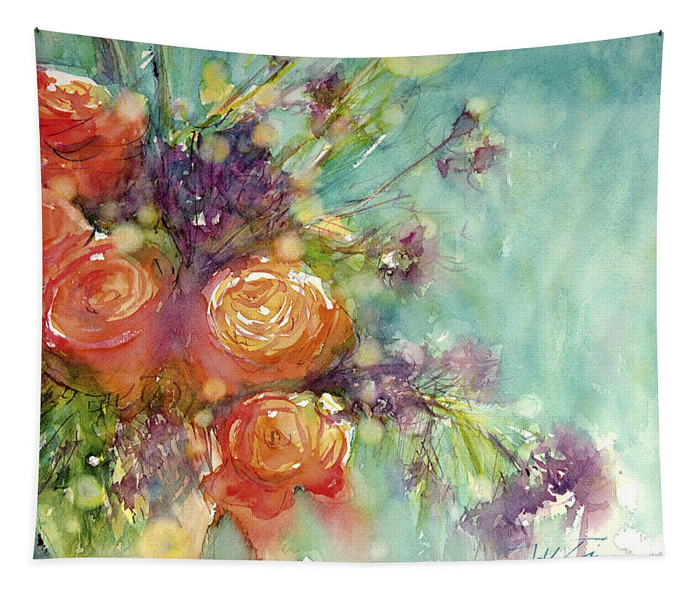 Flowers Tapestry featuring the painting It's a Teal World by Judith Levins