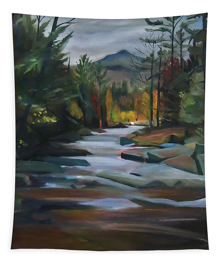 Jackson Falls Tapestry featuring the painting Jackson Falls Plein Air Card Art by Nancy Griswold