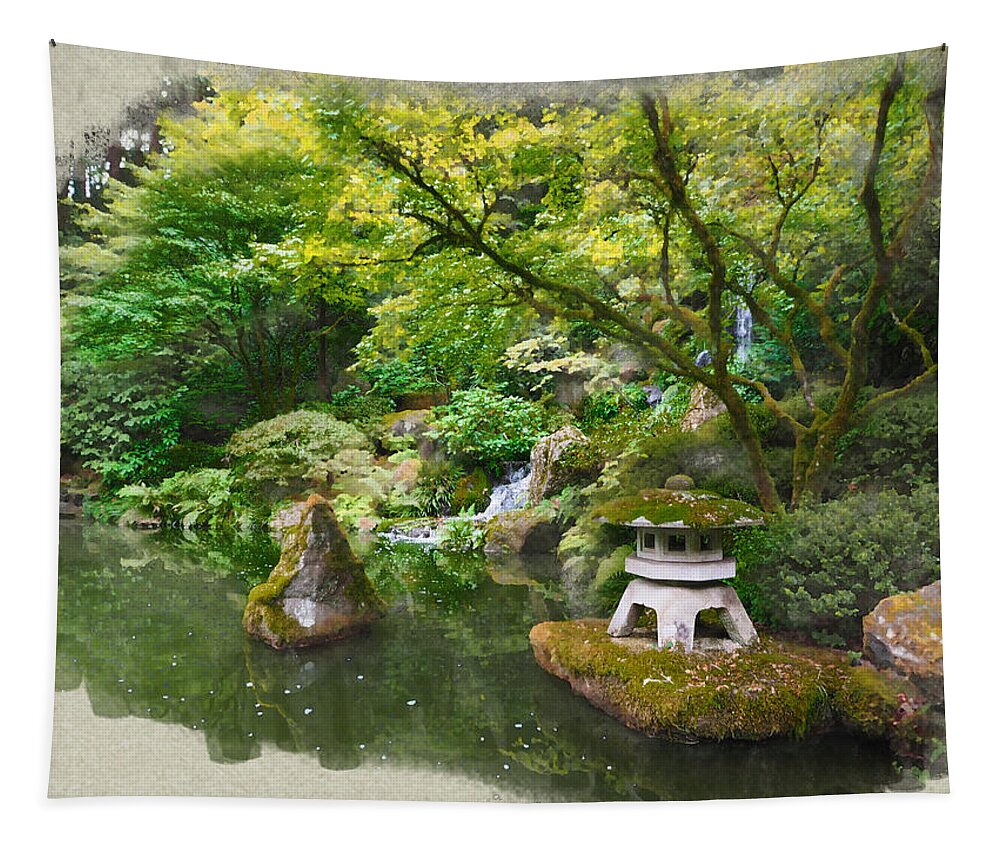 Japanese Tapestry featuring the photograph Japanese Garden Waterfall by C H Apperson