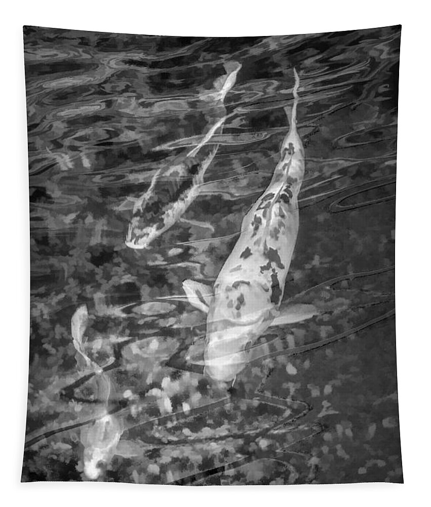 Art Tapestry featuring the photograph Japanese Koi Fish in Black and White by Randall Nyhof