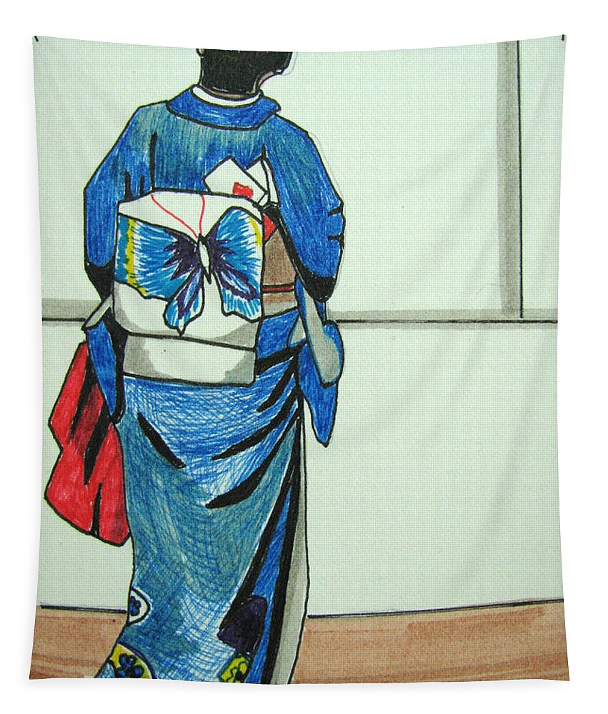 Japonese Culture Tapestry featuring the drawing Japonese Girl by Patricia Arroyo