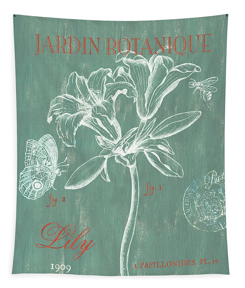 Floral Tapestry featuring the drawing Jardin Botanique Aqua by Debbie DeWitt