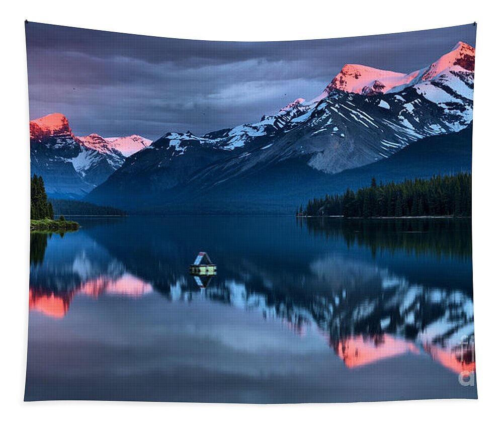 Maligne Lake Tapestry featuring the photograph Jasper Pink Peaks by Adam Jewell
