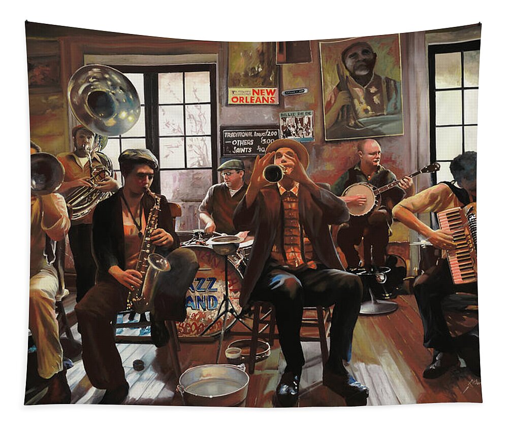 Jazz Tapestry featuring the painting Jazz A 7 by Guido Borelli