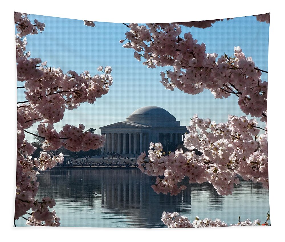 Washington D.c. Tapestry featuring the photograph Jefferson Memorial at Cherry Blossom Time on the Tidal Basin DS008 by Gerry Gantt
