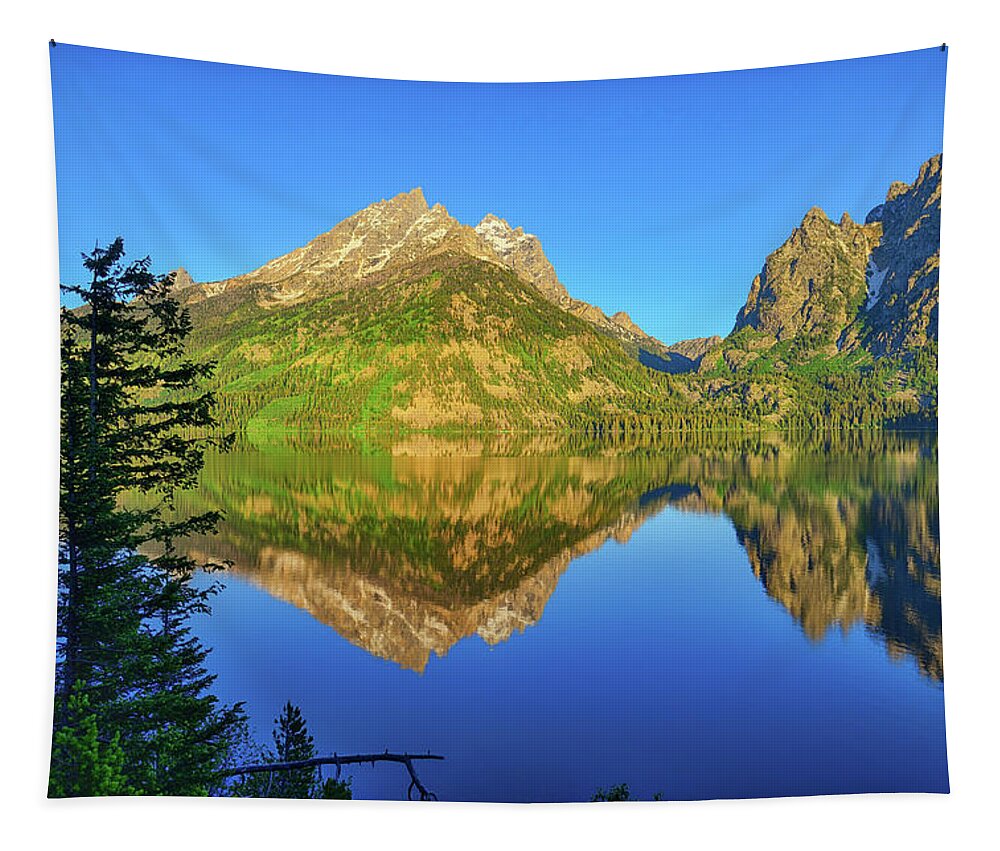 Jenny Lake Tapestry featuring the photograph Jenny Lake Morning Reflections by Greg Norrell