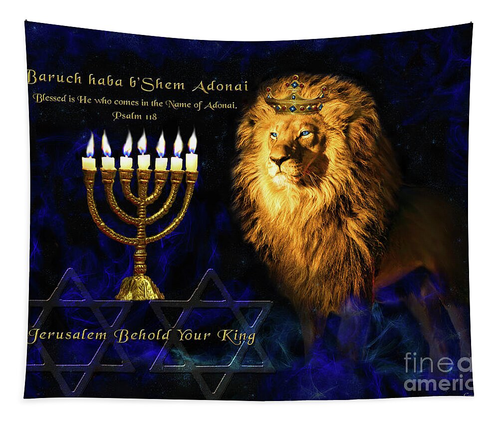 Judah Tapestry featuring the digital art Jerusalem Behold Your King by Constance Woods