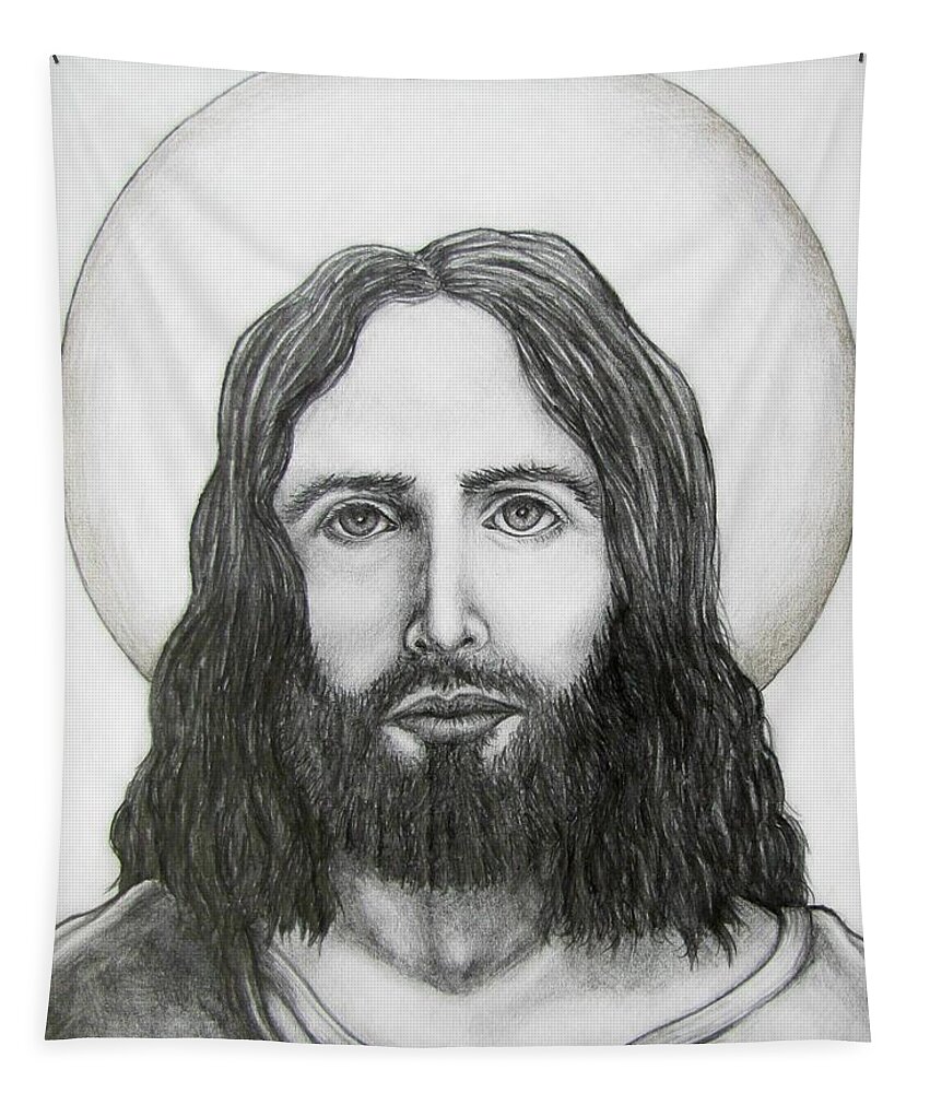 Michael Tapestry featuring the drawing Jesus Christ by Michael TMAD Finney