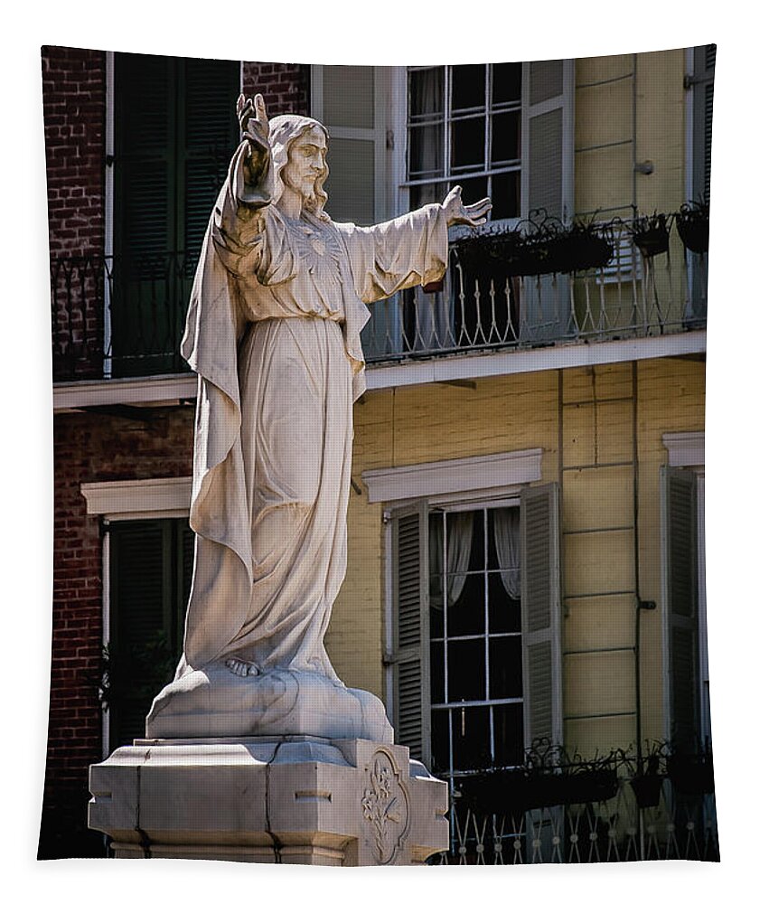 St. Louis Cathedral Tapestry featuring the photograph Jesus in the Garden - New Orleans by Kathleen K Parker