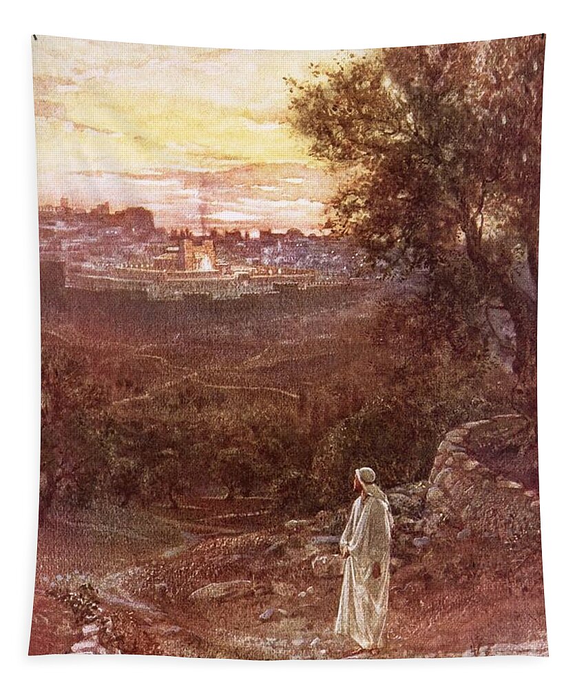 Bible; Jesus Christ; Mount Of Olives Tapestry featuring the painting Jesus on the mount of Olives by William Brassey Hole