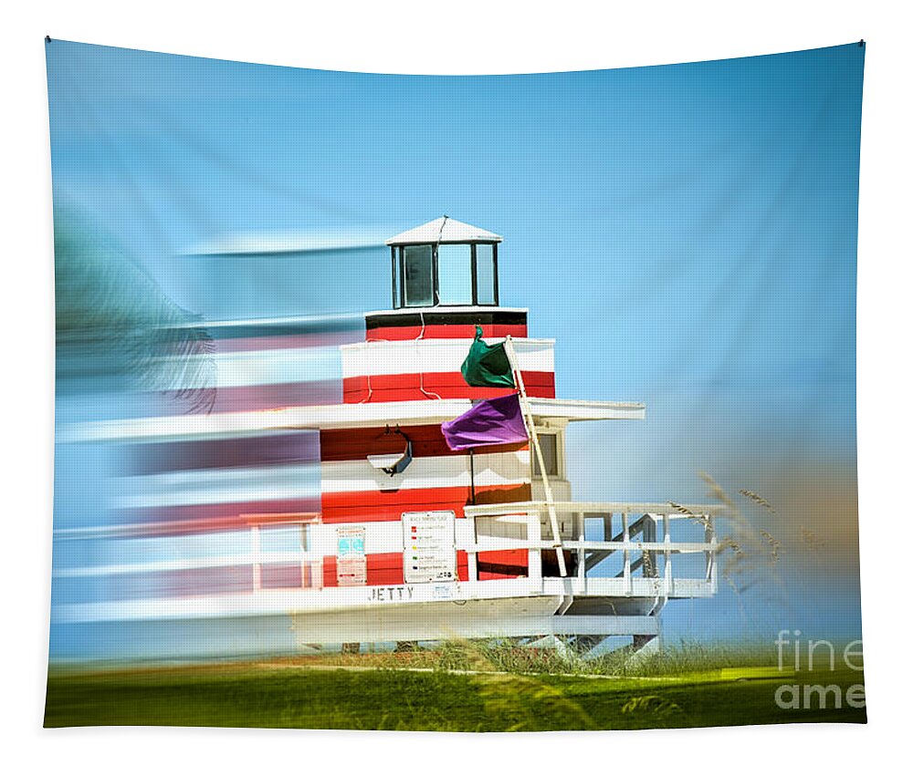  Lifeguard Stand Tapestry featuring the photograph Jetty 1 Lighthouse and Lifeguard Stand by Rene Triay FineArt Photos