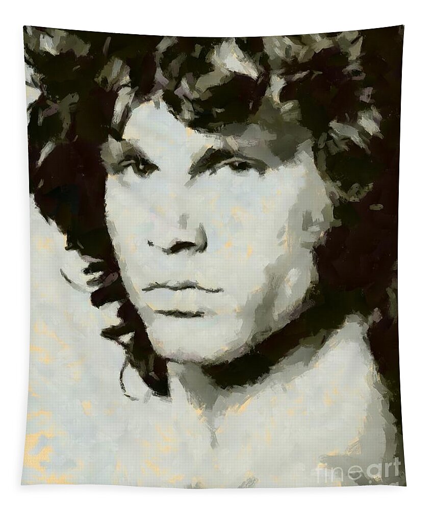 Portrait Tapestry featuring the painting Jim Morrison by Dragica Micki Fortuna
