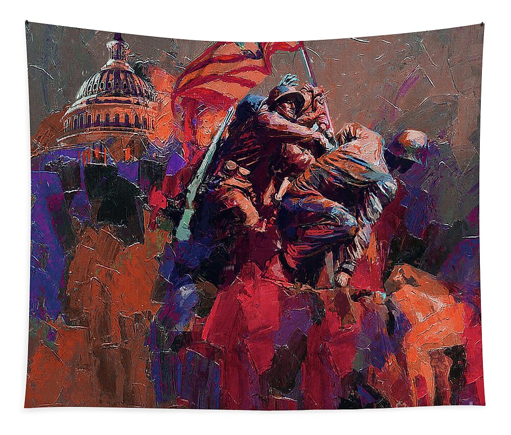 Color On A Grey Day Tapestry featuring the painting Jima Memorial Washington by Gull G