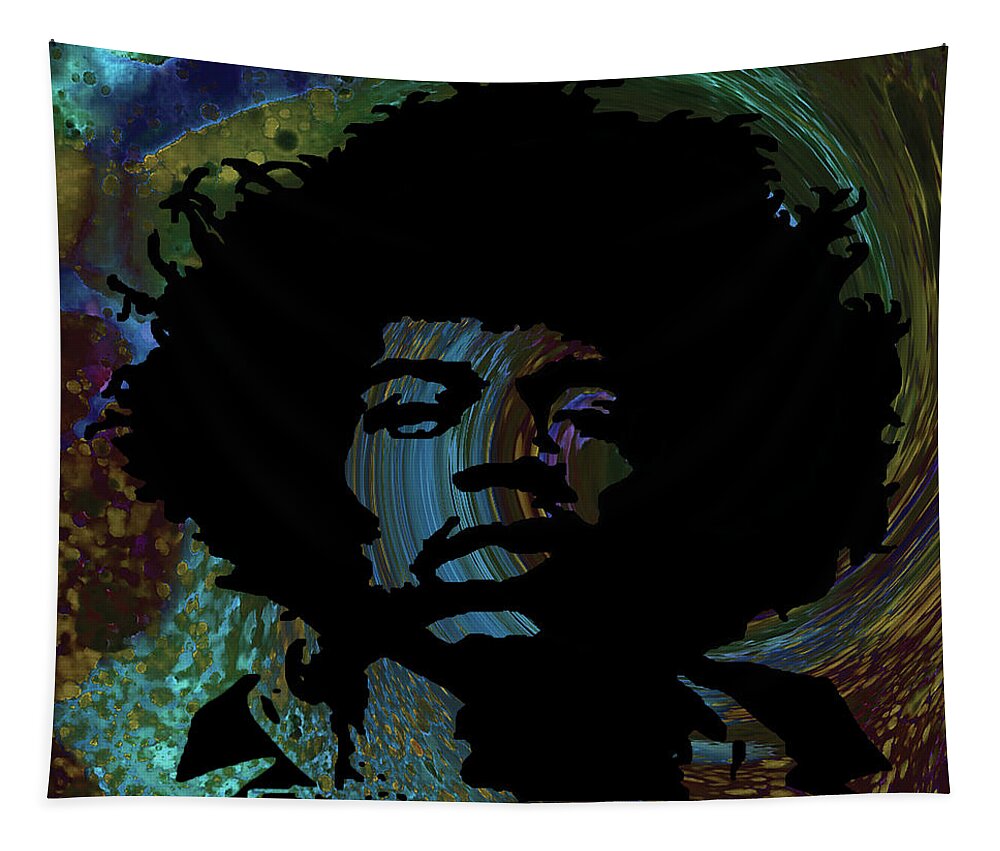 Mimi Hendrix Tapestry featuring the mixed media Acid Graphic Jimi Hendrix by Lesa Fine