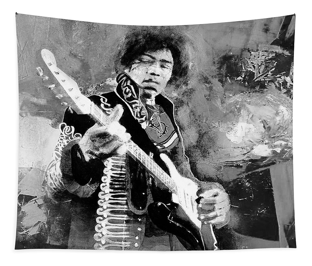 Guitar Tapestry featuring the painting Jimi Hendrix the Legend 03 by Gull G