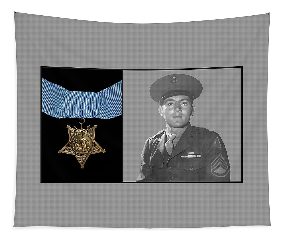 Medal Of Honor Tapestry featuring the painting John Basilone and The Medal of Honor by War Is Hell Store