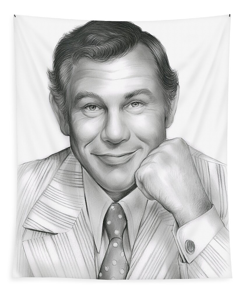 Johnny Carson Tapestry featuring the drawing Johnny Carson by Greg Joens