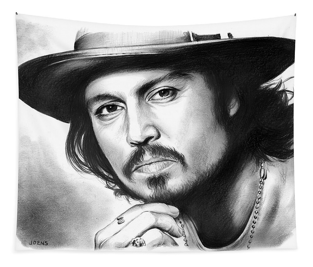 Johnny Depp Tapestry featuring the drawing Johnny Depp by Greg Joens