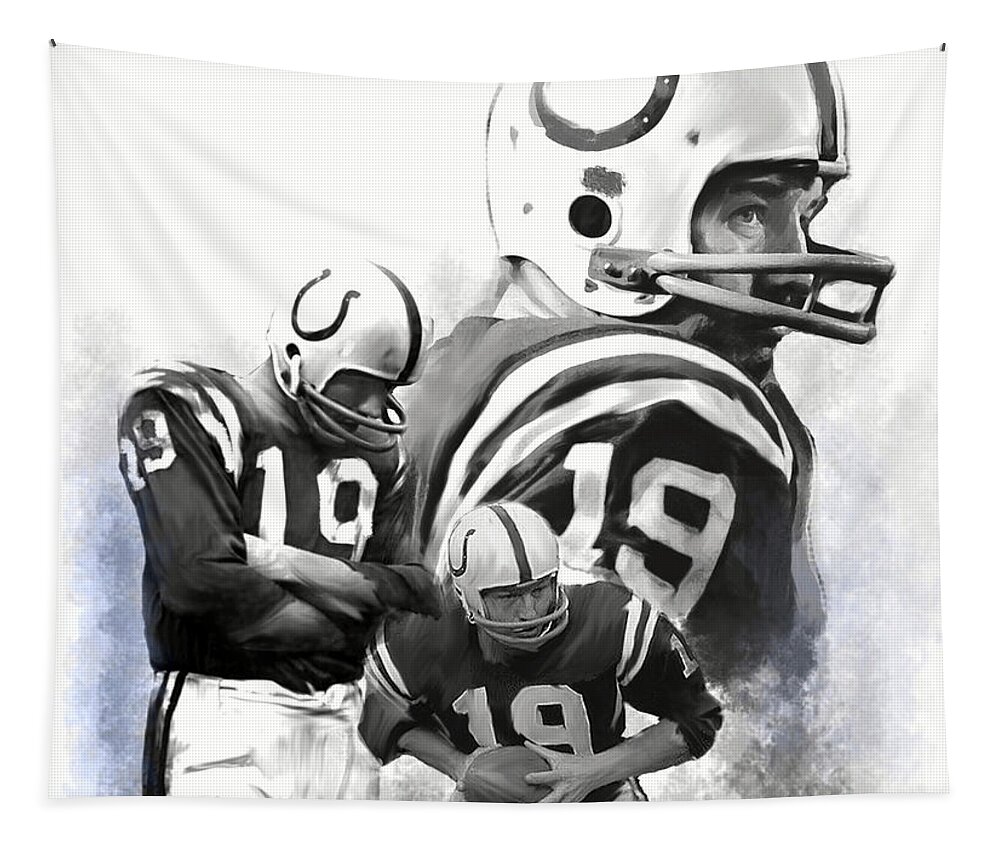 Johnny Unitas Baltimore Cults Tapestry featuring the painting Johnny Unitas Unitas by Iconic Images Art Gallery David Pucciarelli