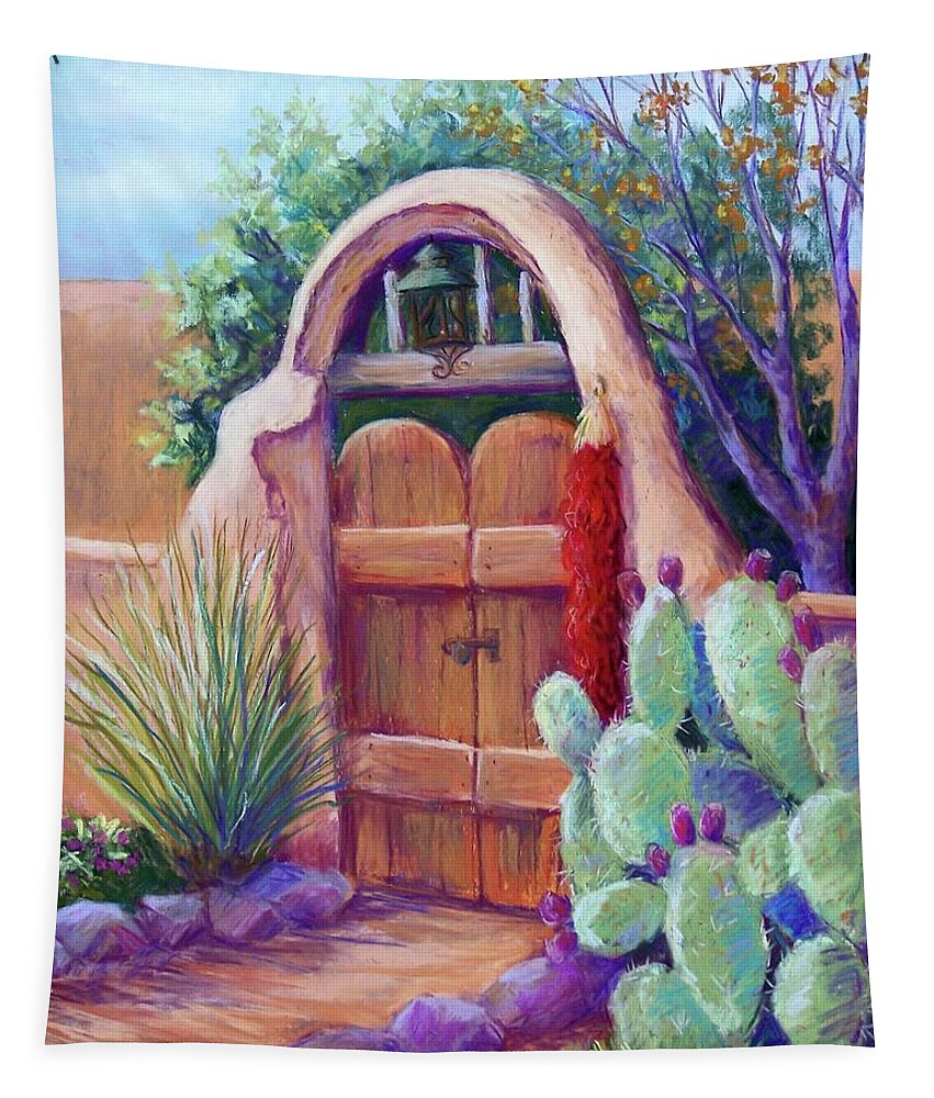 New Mexico Landscapes Tapestry featuring the pastel Josefina's Gate by Candy Mayer