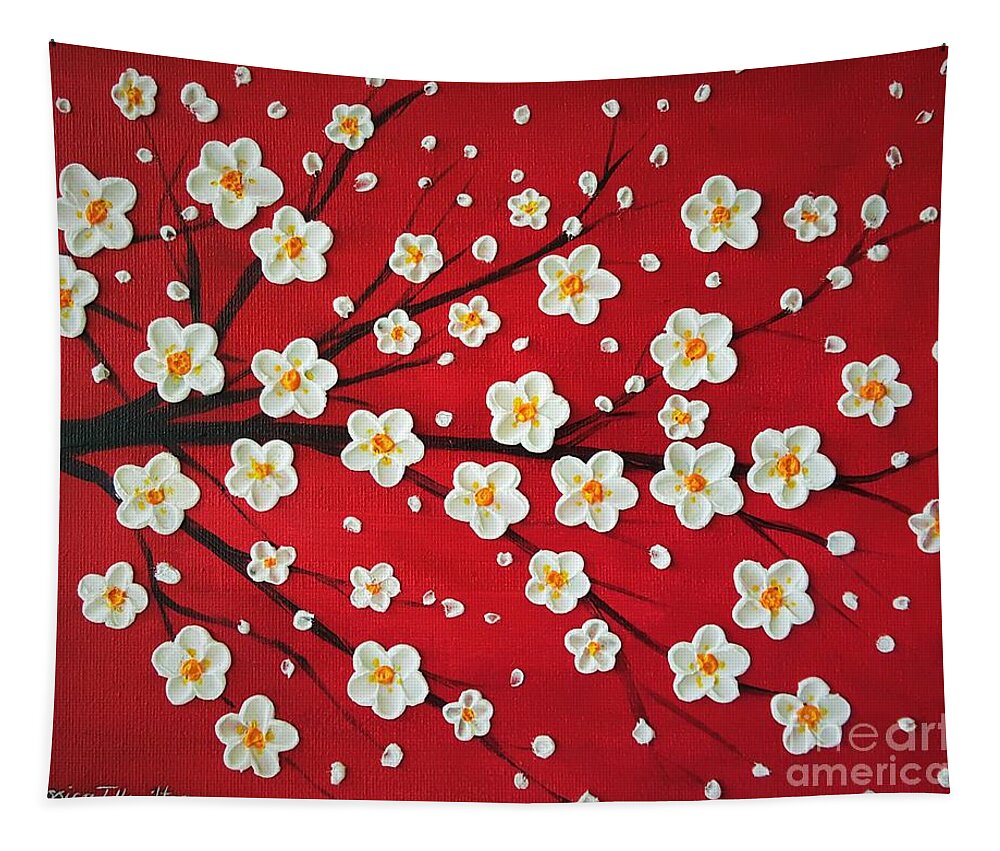 Cherry Blossoms Tapestry featuring the painting Joy and Prosperity by Jessica T Hamilton