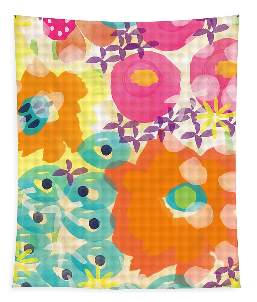 Flowers Tapestry featuring the painting Joyful Garden by Linda Woods