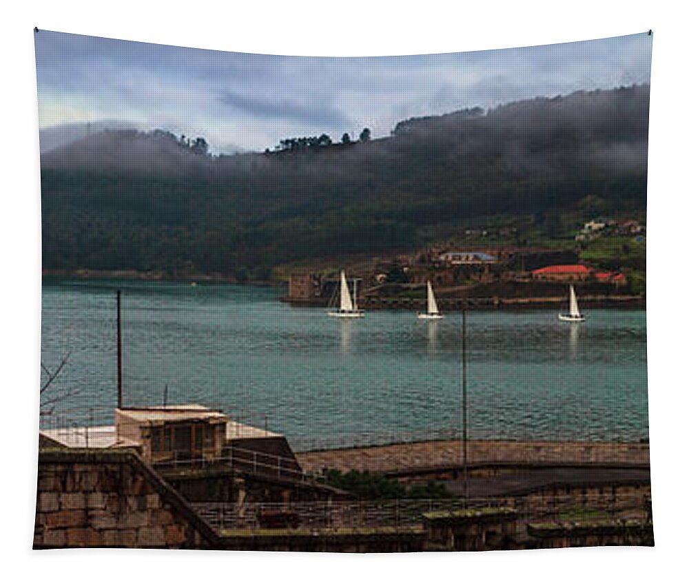 Elcano Tapestry featuring the photograph Juan Sebastian Elcano Panorama Arriving To The Port Of Ferrol by Pablo Avanzini