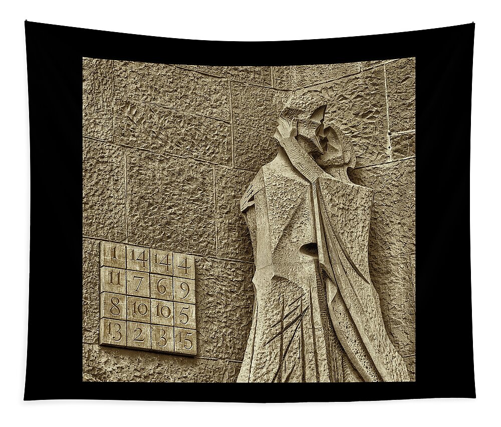 Spain Tapestry featuring the photograph Judas Treason Kiss with Magic Square by Phil Cardamone